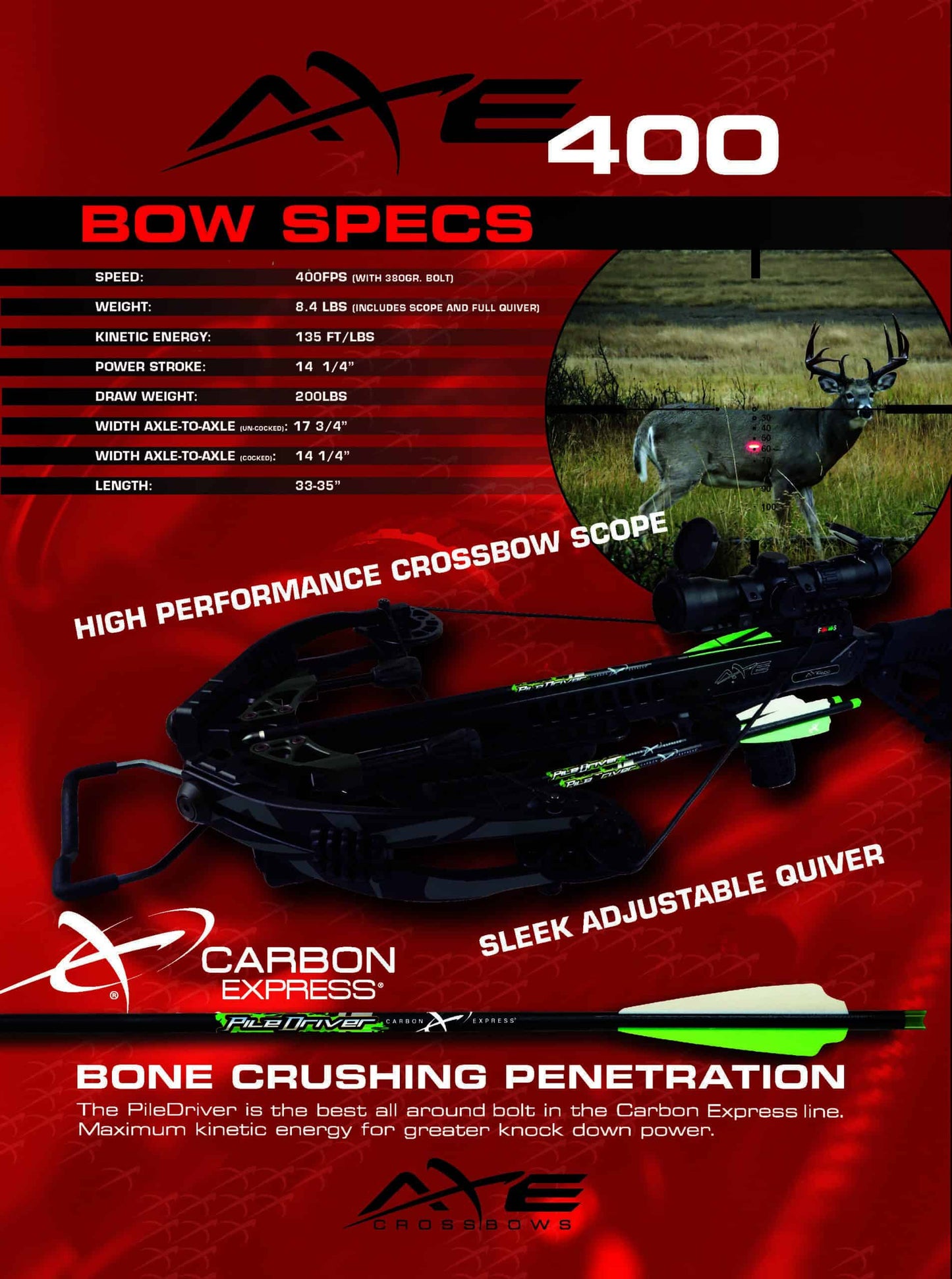 High performance crossbow with scope and sleek adjustable quiver for bowhunting.