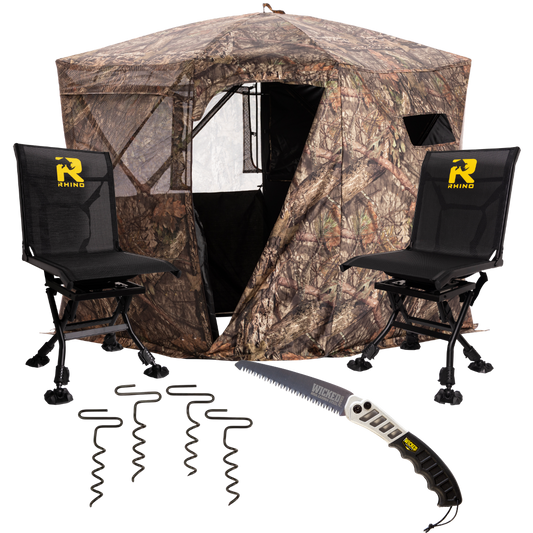 Rhino Ready to Hunt Bundle - 2 Swivel Chairs, Wicked Tough Hand Saw, Auger Ground Stakes
