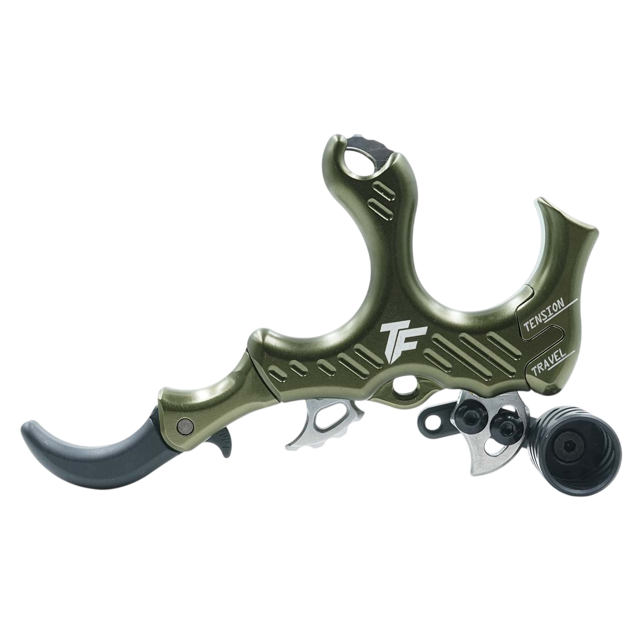 Lightweight archery release aid with adjustable tension and ergonomic design for hunting and target shooting.