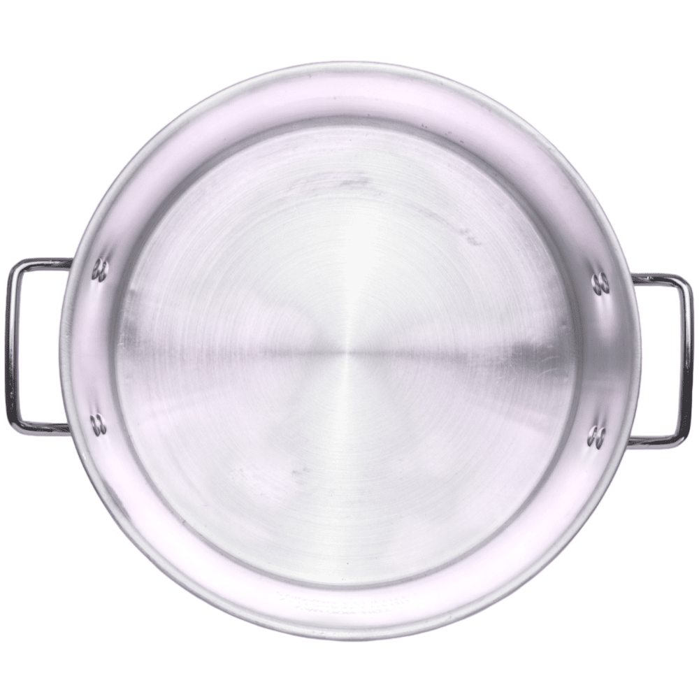Stainless steel cooking pan for outdoor camping and hunting kitchens, durable and lightweight design.