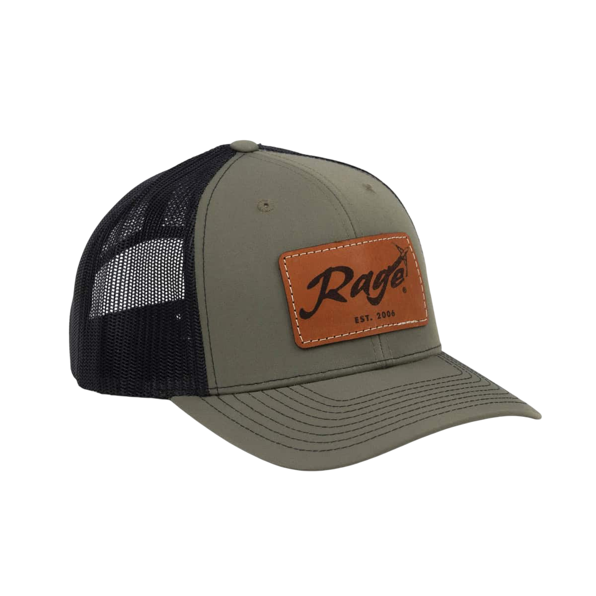 1. Trucker hat with rugged RAGE logo patch and mesh back for outdoor adventures.