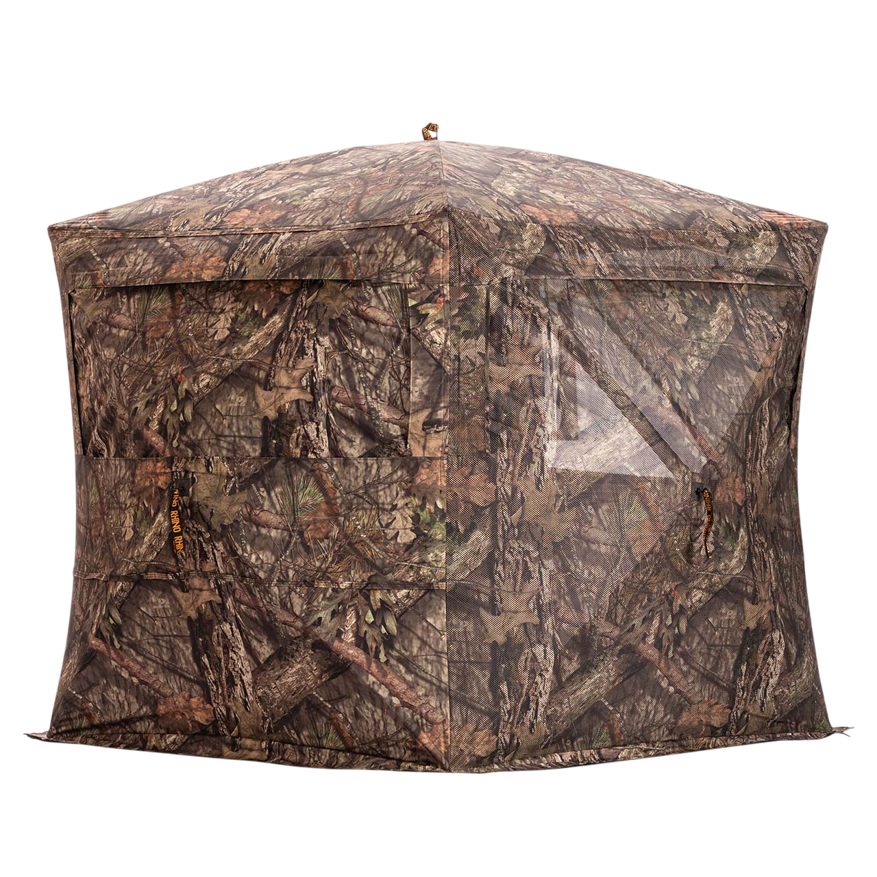 Camo hunting blind with camouflage pattern for bowhunting and outdoor deer hunting.