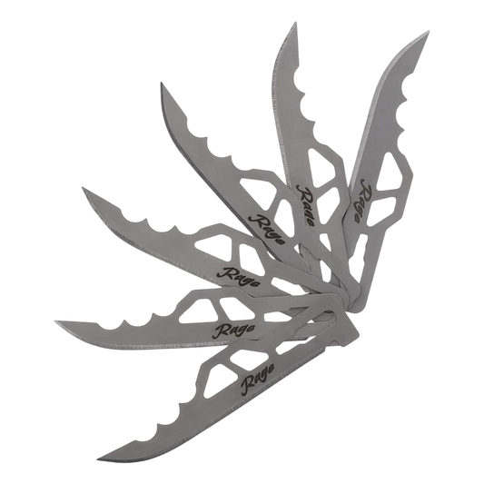 Sharp metallic broadhead arrowheads designed for archery and bowhunting.