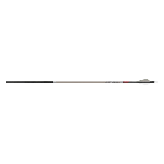 Precision hunting arrow with black, gray, and white design for bowhunting excellence.