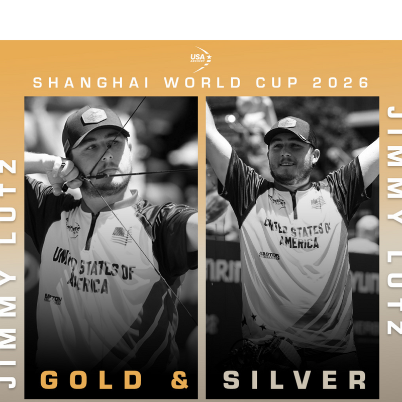 Jimmy Lutz competing at Archery World Cup Shanghai 2026 earning Gold and Silver medals for Team USA with Carbon Express Nano Pro RZ arrows