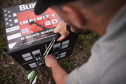 6 side shot archery arrow targets for broadheads and field points at outdoor shooting range, FeraDyne Outdoors.