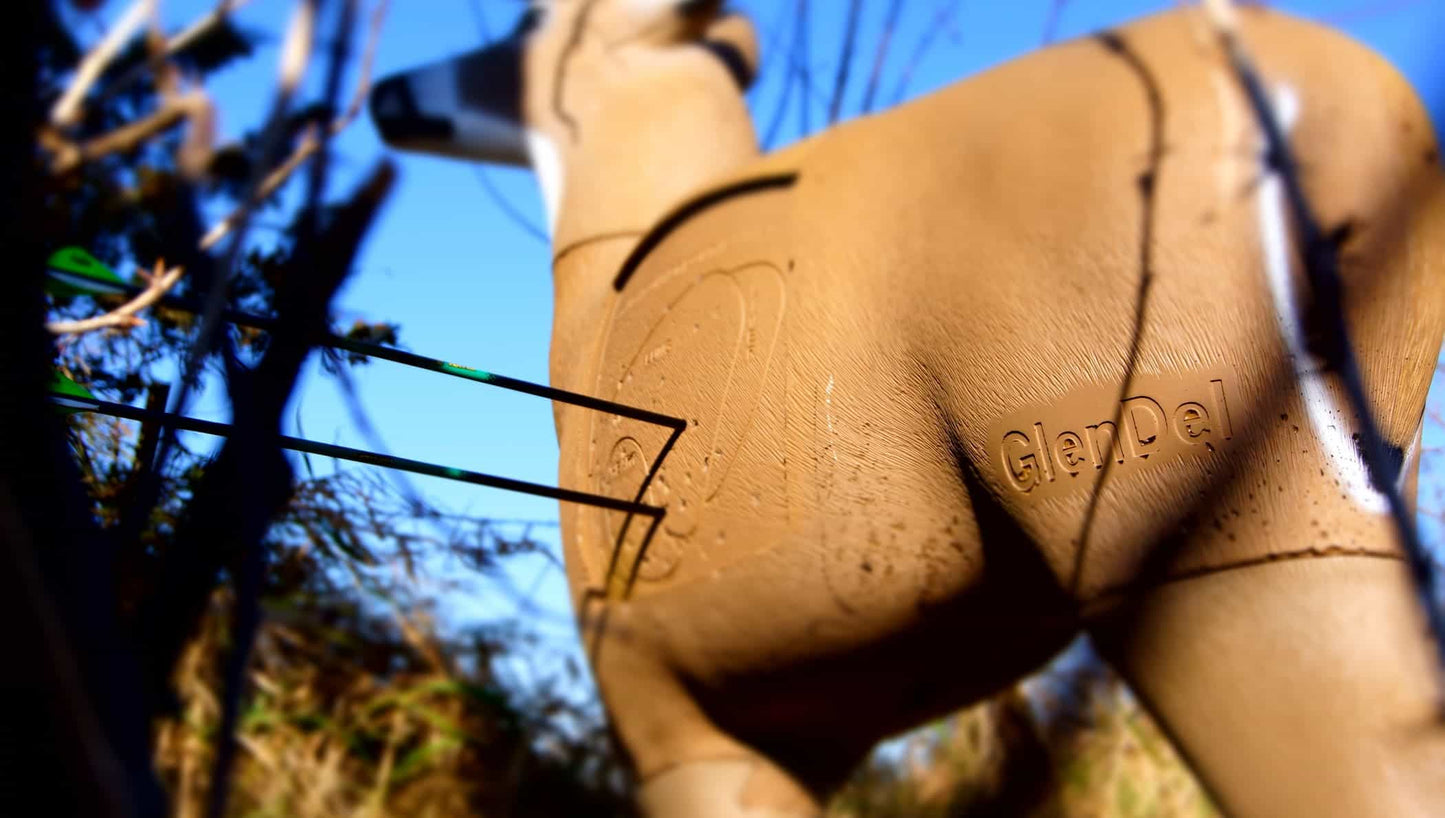 Bold: 8"ER Hunter Model Glenda™ Deer Decoy with realistic foam silhouette and weather-resistant finish, ideal for bowhunting.