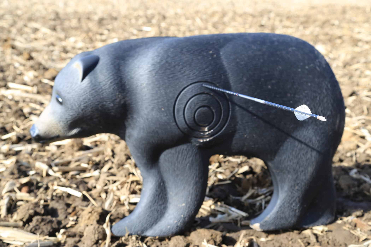 1. Life-sized bear target for archery practice with integrated bullseye design.
