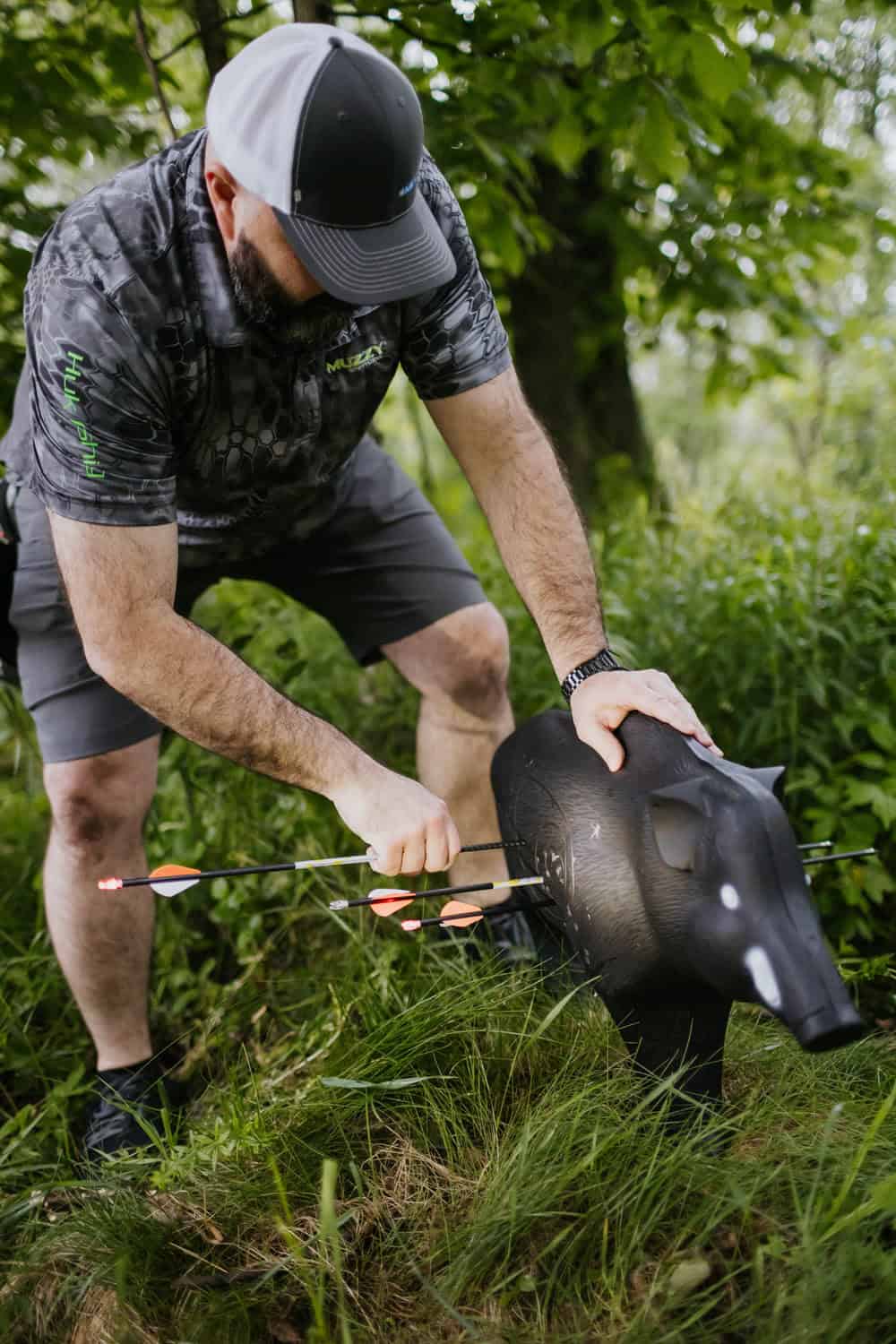 1. Black archery target for bowhunting practice outdoors.