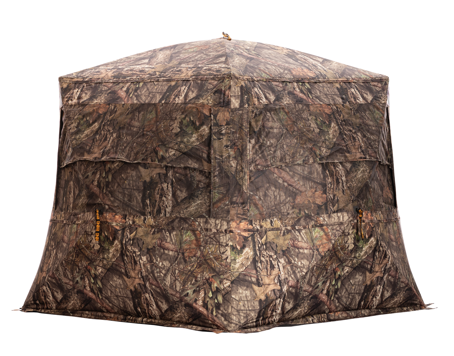 Camouflage hunting blind shelter for archery and bowhunting enthusiasts.