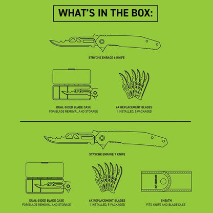 1. Dual-sided blade case with replacement blades for Stryche Enrage knives.