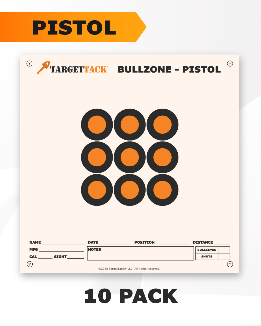 TargetTacks® 12" by 12" Pistol Practice Targets - 10 Pack