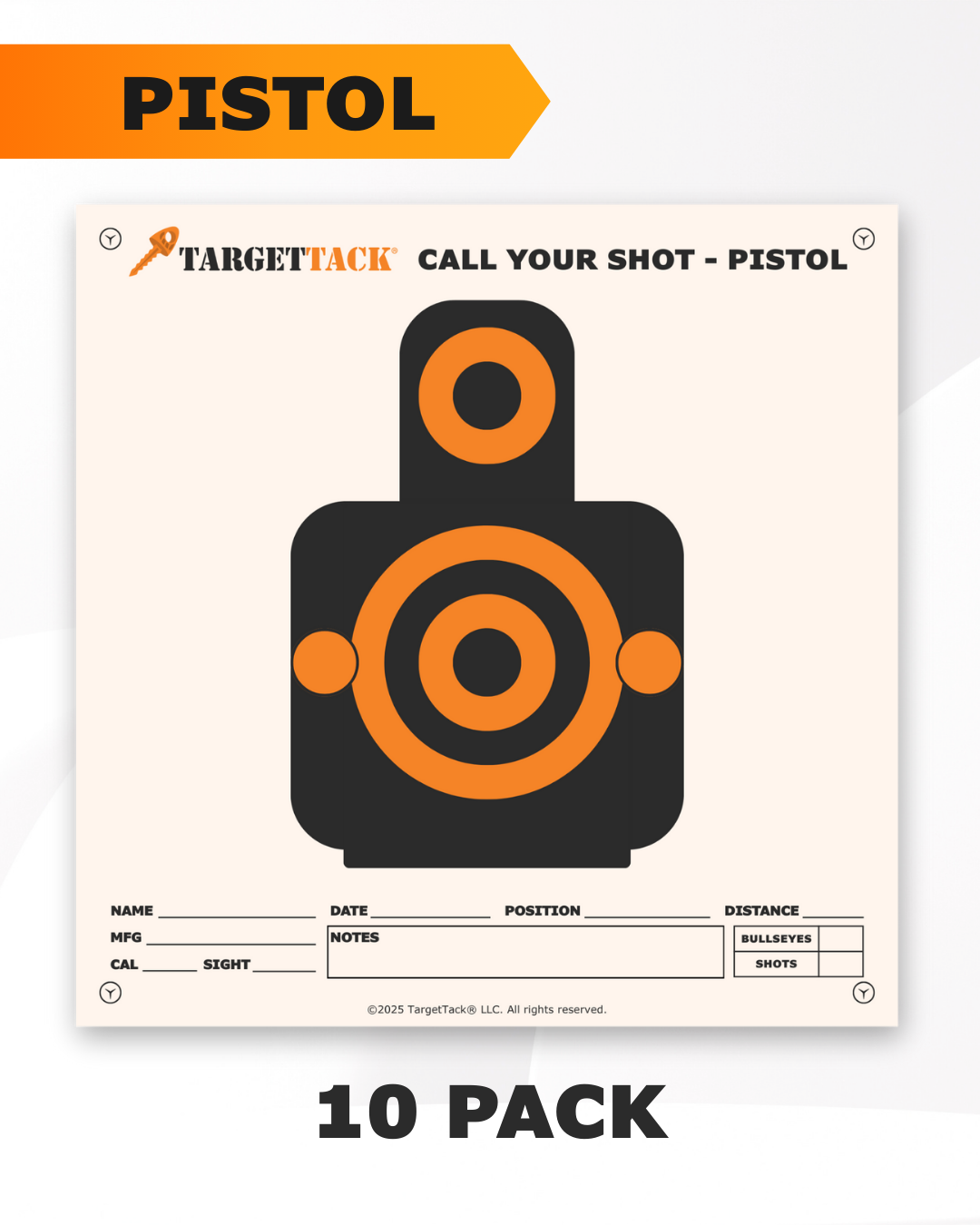 TargetTacks® 12" by 12" Pistol Practice Targets - 10 Pack