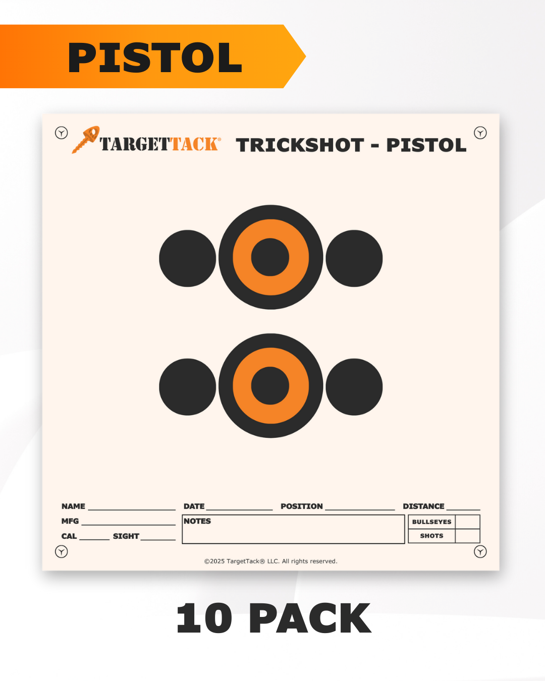 TargetTacks® 12" by 12" Pistol Practice Targets - 10 Pack
