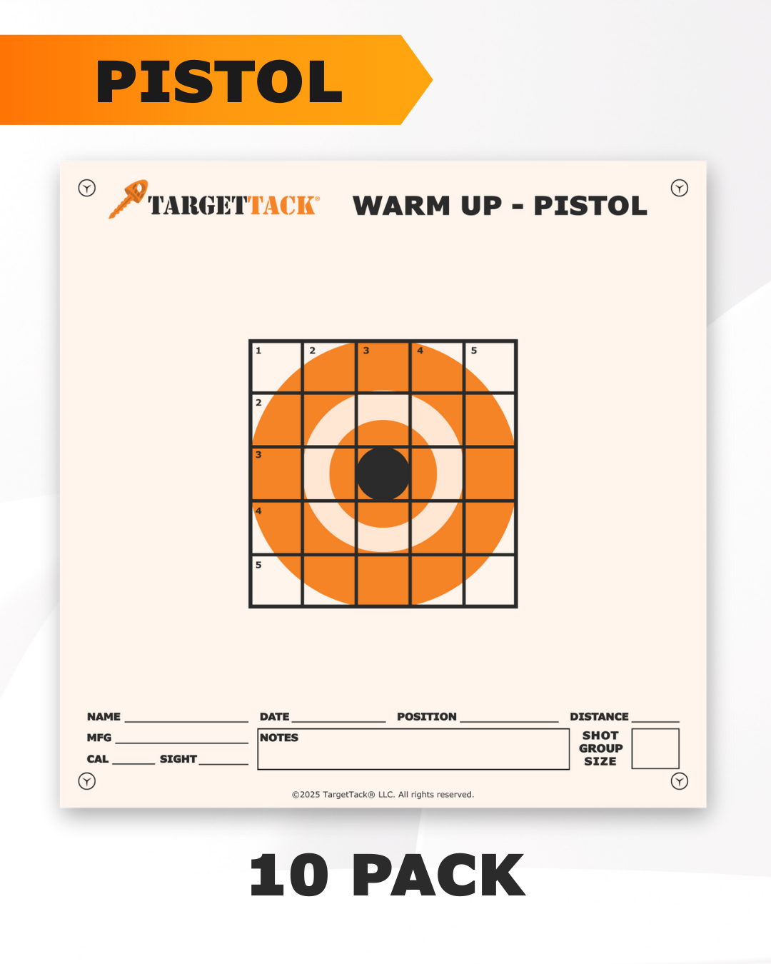 TargetTacks® 12" by 12" Pistol Practice Targets - 10 Pack