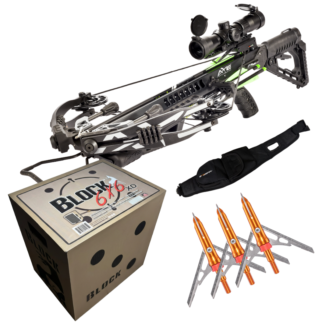 AXE Ready to Hunt Crossbow Kit With Rage Broadheads, Block 6x6 XD Target, and S4 Gear SlingStash