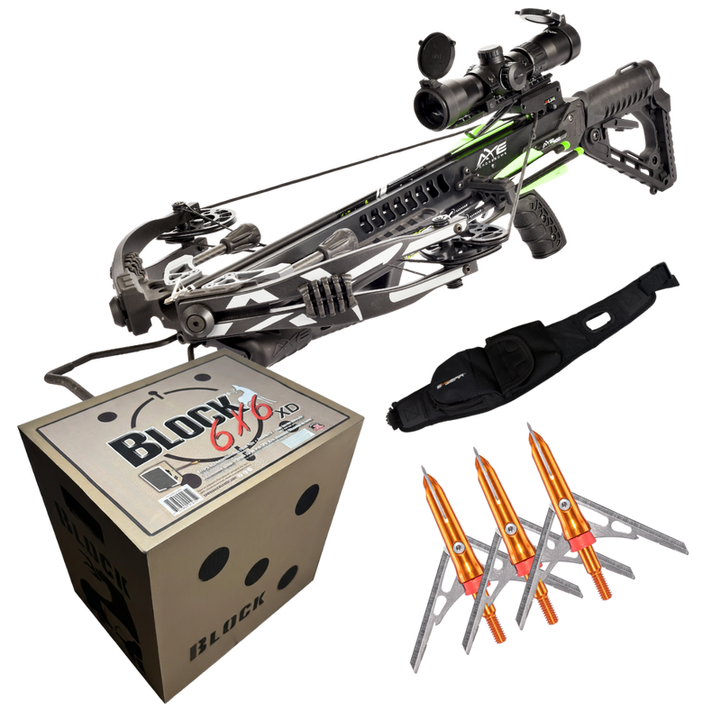 AXE Ready to Hunt Crossbow Kit With Rage Broadheads, Block 6x6 XD Target, and S4 Gear SlingStash
