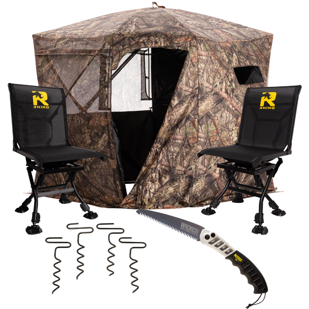 Rhino Ready to Hunt Bundle - 2 Swivel Chairs, Wicked Tough Hand Saw, Auger Ground Stakes