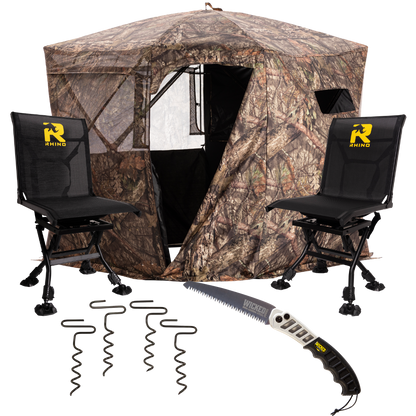 Rhino Ready to Hunt Bundle - 2 Swivel Chairs, Wicked Tough Hand Saw, Auger Ground Stakes
