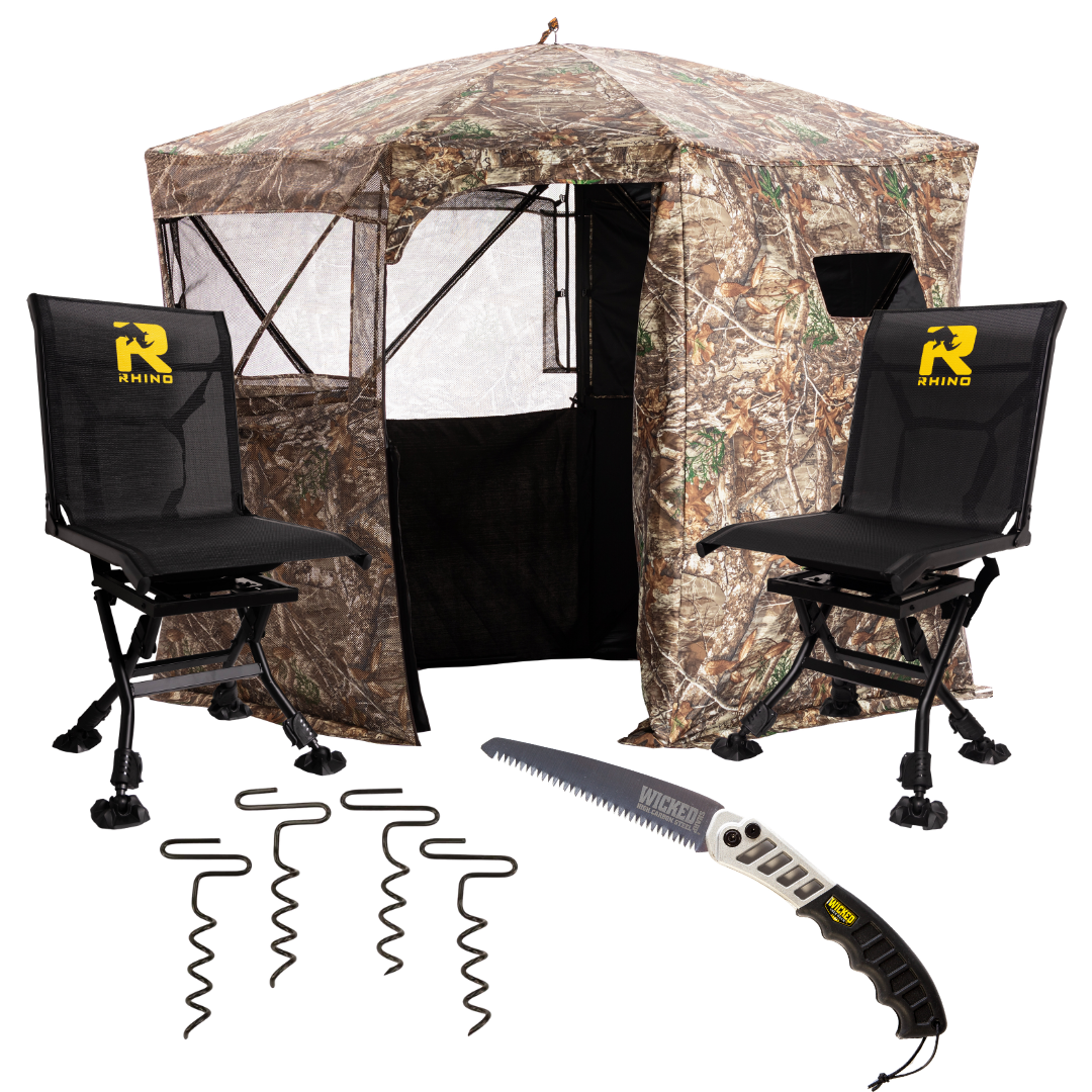 Rhino Ready to Hunt Bundle - 2 Swivel Chairs, Wicked Tough Hand Saw, Auger Ground Stakes