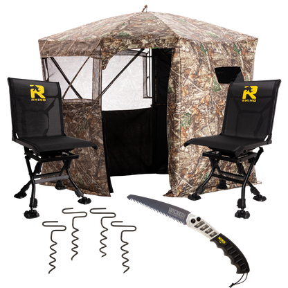 Rhino Ready to Hunt Bundle - 2 Swivel Chairs, Wicked Tough Hand Saw, Auger Ground Stakes