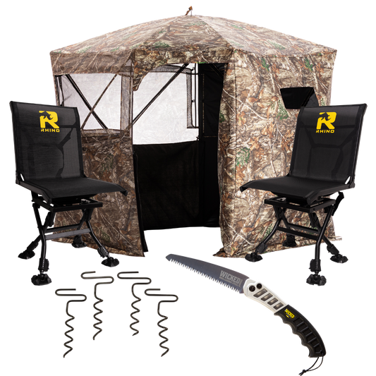 Rhino Ready to Hunt Bundle - 2 Swivel Chairs, Wicked Tough Hand Saw, Auger Ground Stakes
