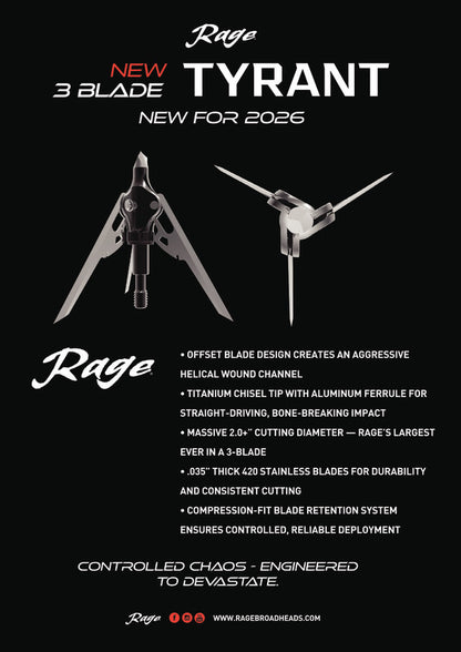 Rage Tyrant 3-Blade 100 Grain Broadheads 3 Pack