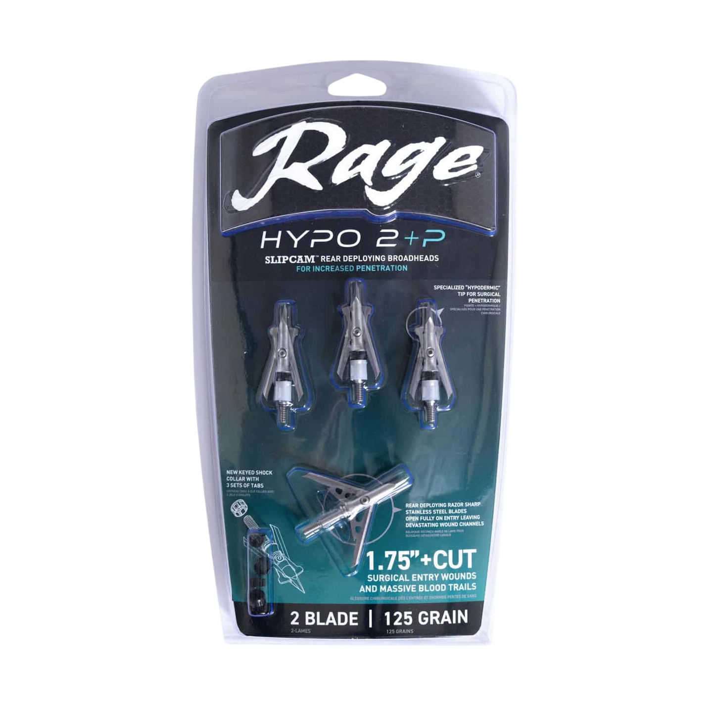 Sharp Broadheads for Hunting, Rage Hypodermic 2+P, 125 Grain, 2 Blades.