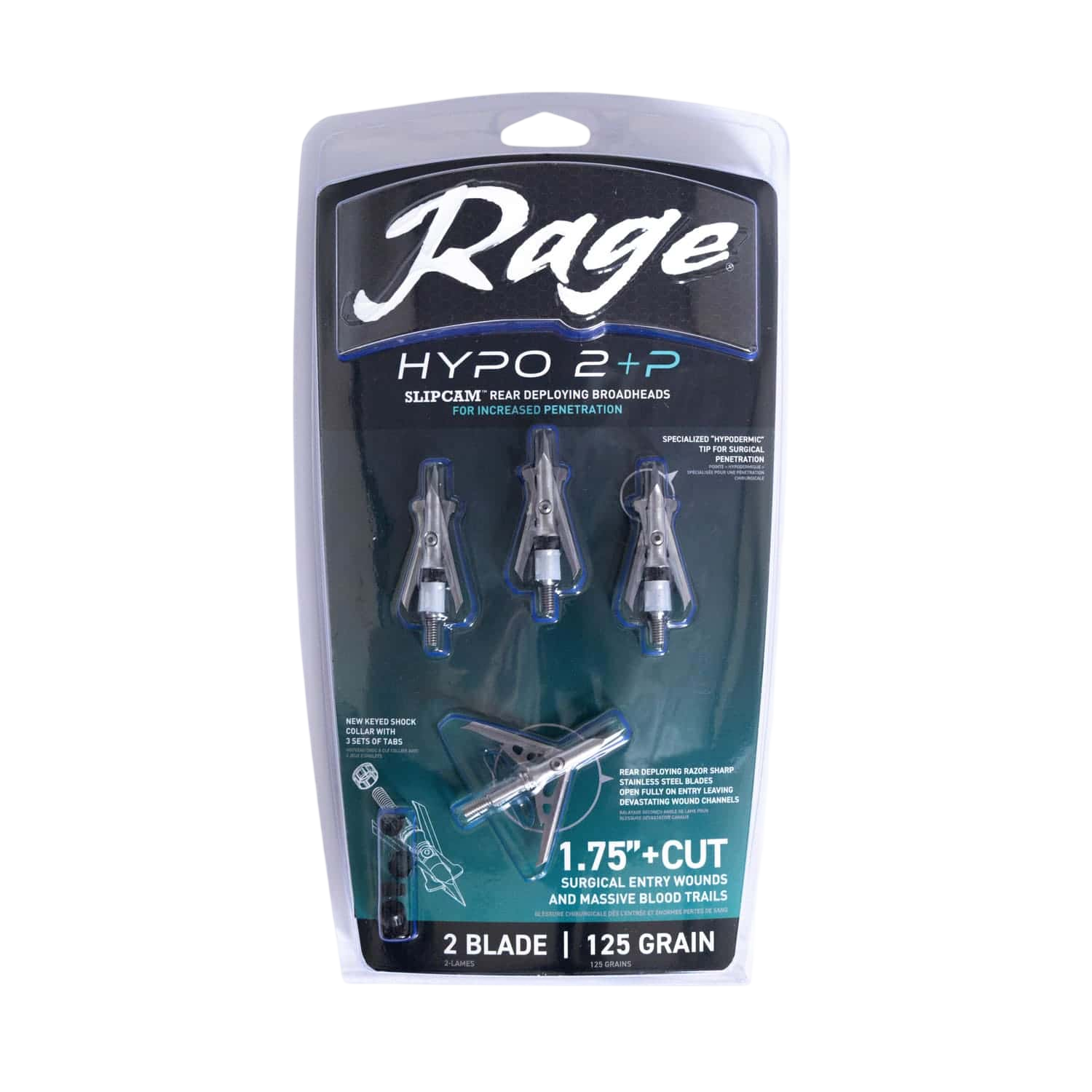 Sharp Broadheads for Hunting, Rage Hypodermic 2+P, 125 Grain, 2 Blades.