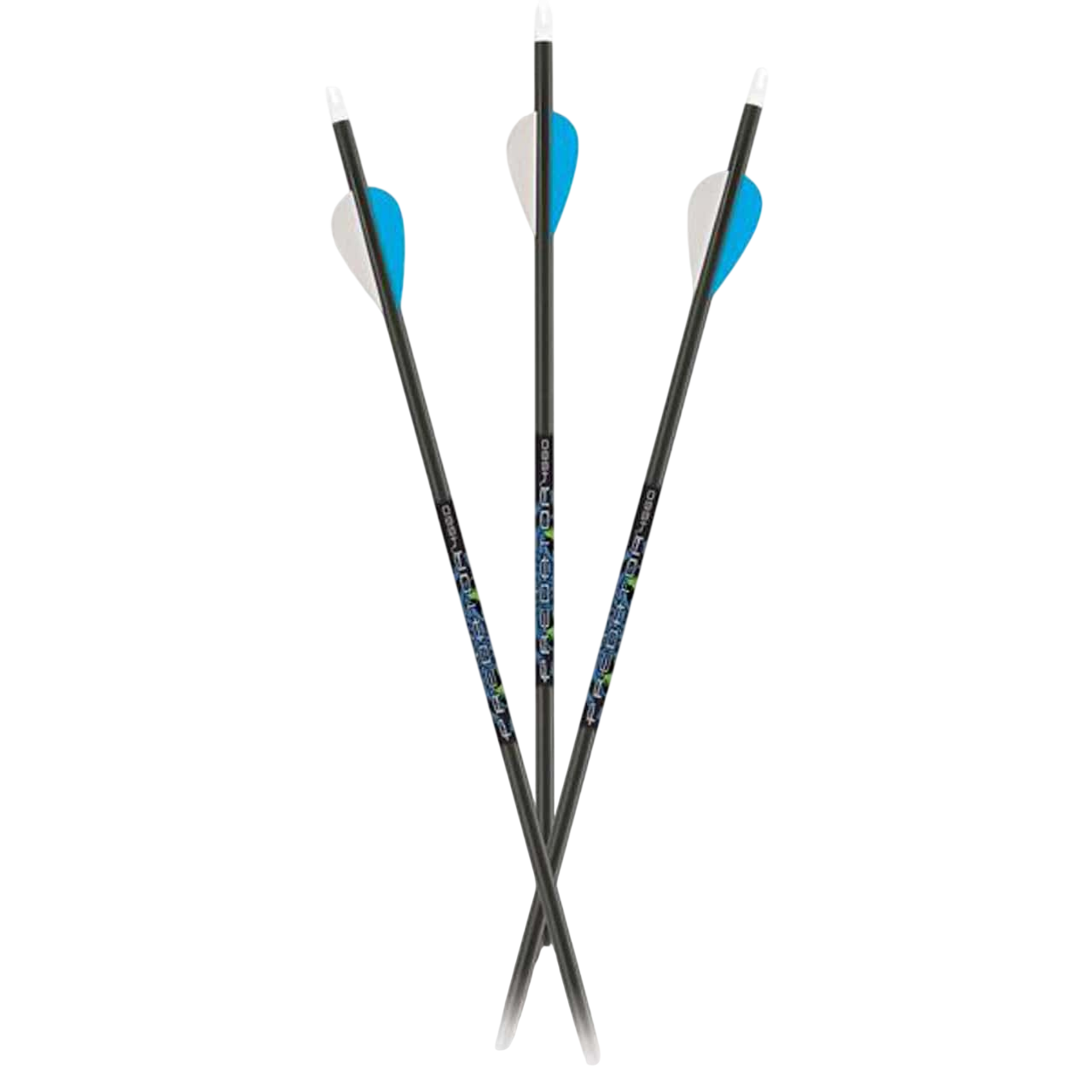 High-performance carbon arrows with blue fletching for bowhunting and archery enthusiasts.