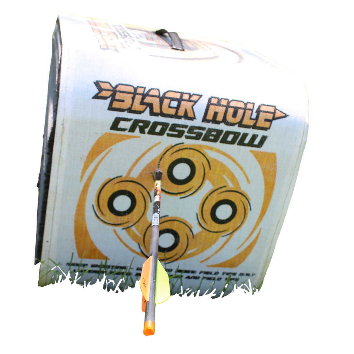 Target for archery with a bow and arrow on a green grassy field.