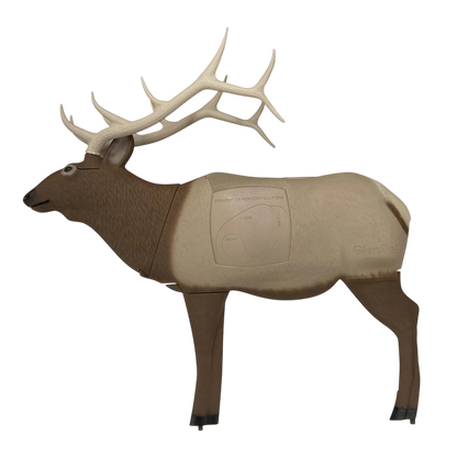 Deer-shaped archery target with realistic antlers and foam body for bowhunting practice.