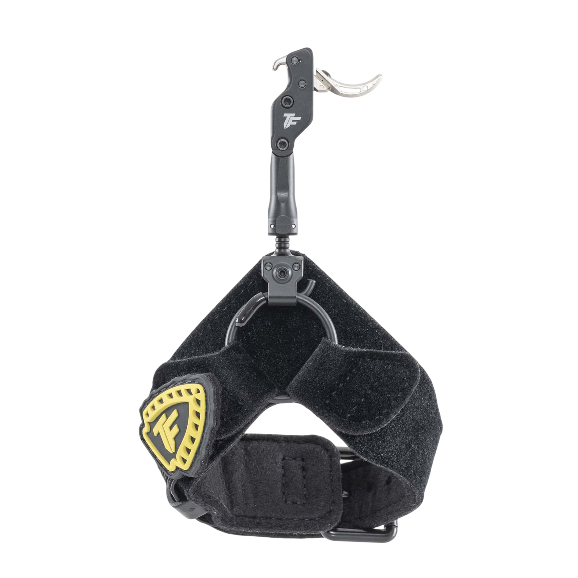 Adjustable archery release with wrist strap for bowhunting and target shooting.