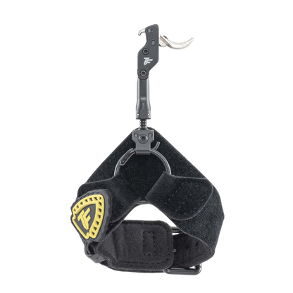Adjustable archery release with wrist strap for bowhunting and target shooting.