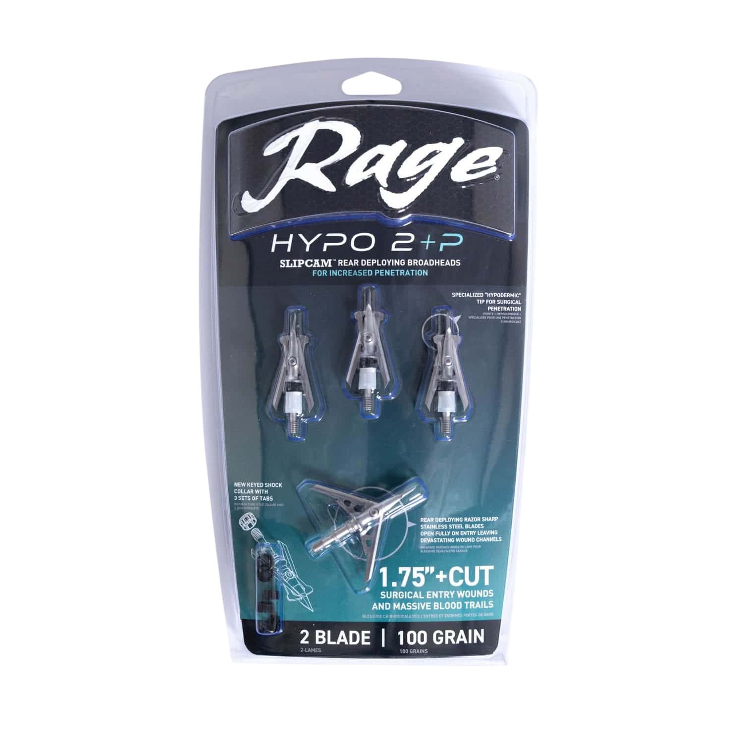 1. High-performance Rage Hypodermic 2+P Broadheads for bowhunting and surgical wound entry.