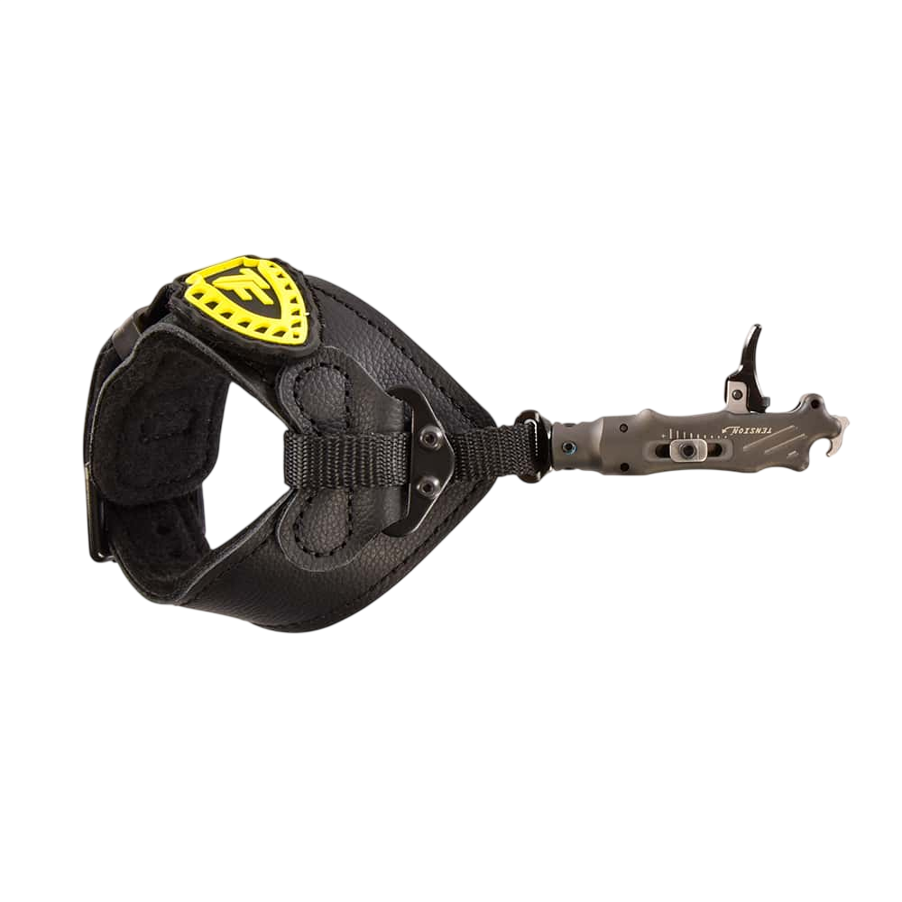 1. Adjustable bow release with comfort strap and trigger mechanism for bowhunting.