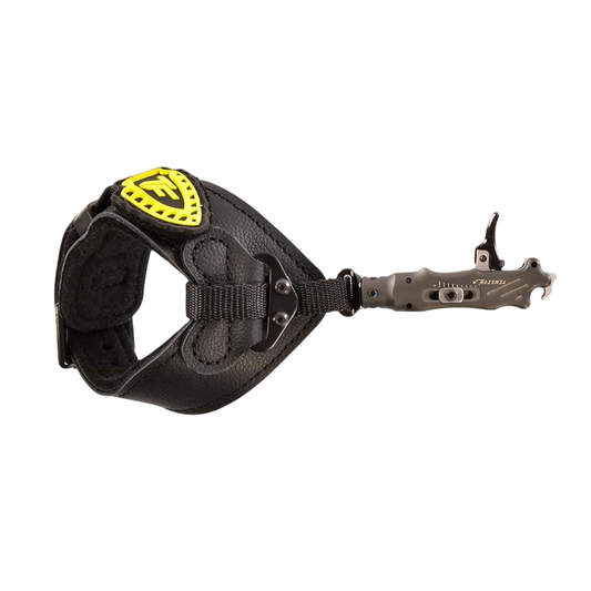 1. Adjustable bow release with comfort strap and trigger mechanism for bowhunting.