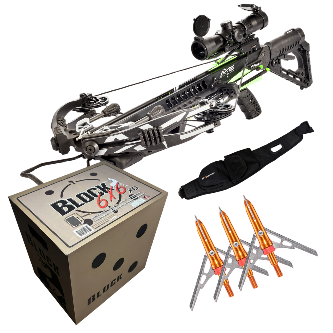 AXE Ready to Hunt Crossbow Kit With Rage Broadheads, Block 6x6 XD Target, and S4 Gear SlingStash
