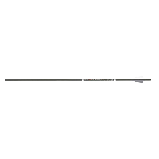 Advanced archery arrow with sleek black shaft for bowhunting and target shooting.