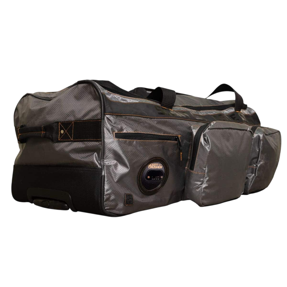 Durable gray and black archery gear bag with multiple compartments and ergonomic design.