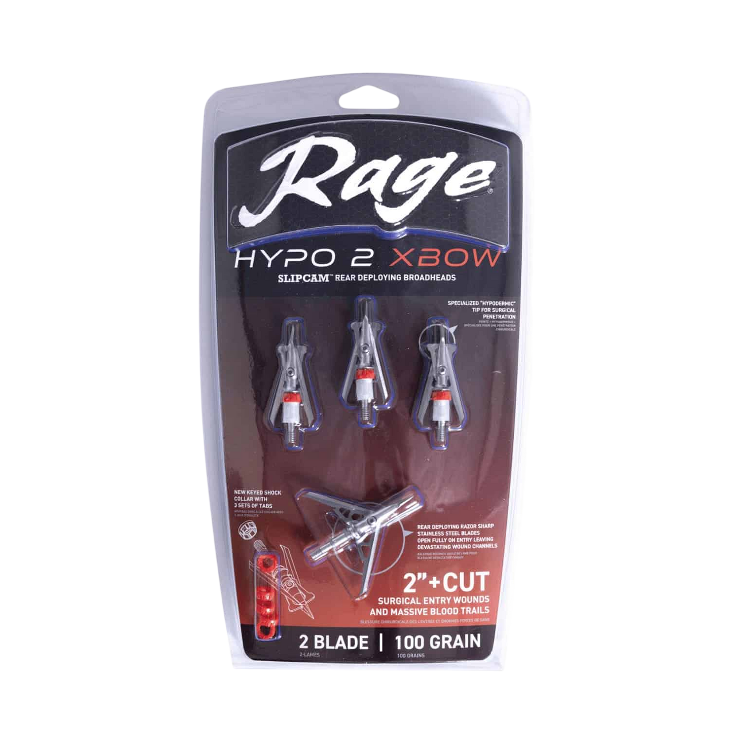 Rage Hypodermic X30W Broadheads for Bowhunting with 2-inch cutting diameter.