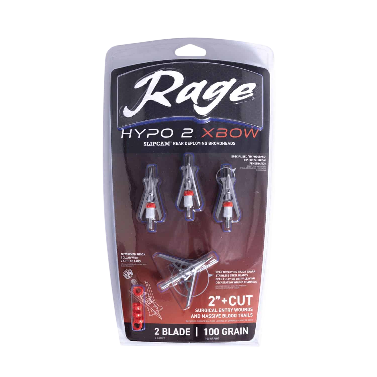 Rage Hypodermic X30W Broadheads for Bowhunting with 2-inch cutting diameter.