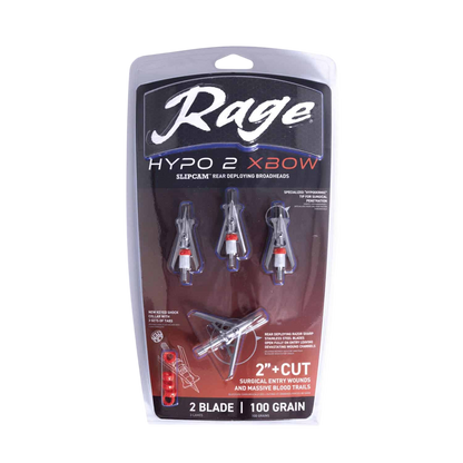 Rage Hypodermic X30W Broadheads for Bowhunting with 2-inch cutting diameter.