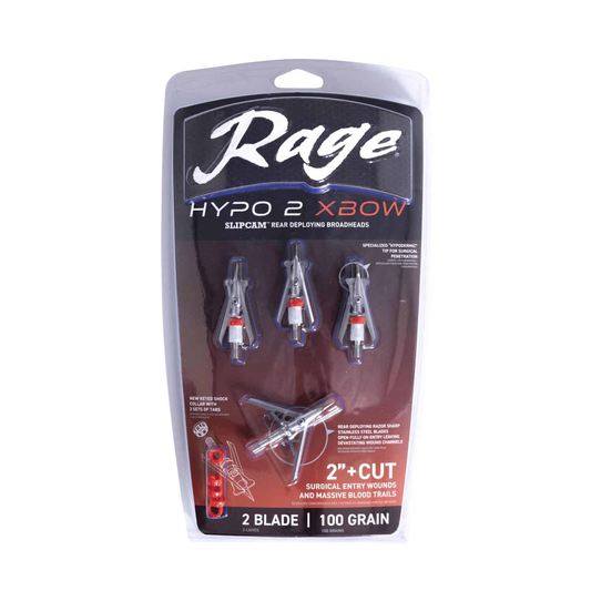 Rage Hypodermic X30W Broadheads for Bowhunting with 2-inch cutting diameter.