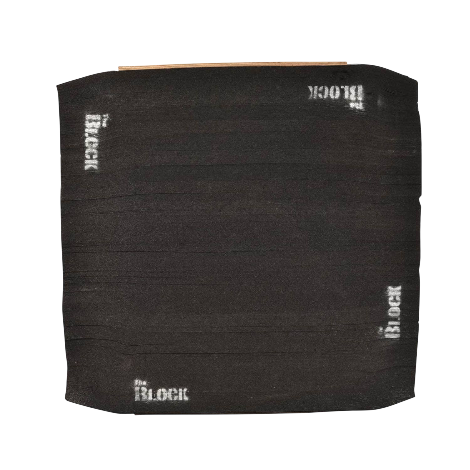 Black archery target block with white "Block" logos and textured surface for bowhunting practice.