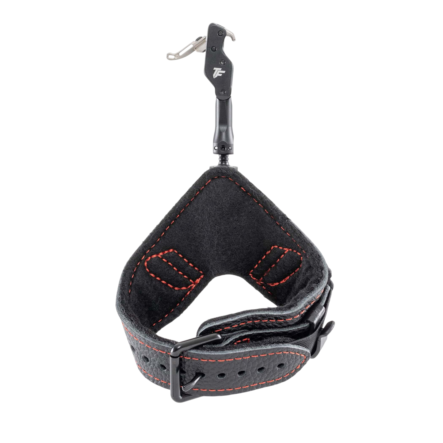 Adjustable archery release strap for bowhunting, with a comfortable padded wrist strap.