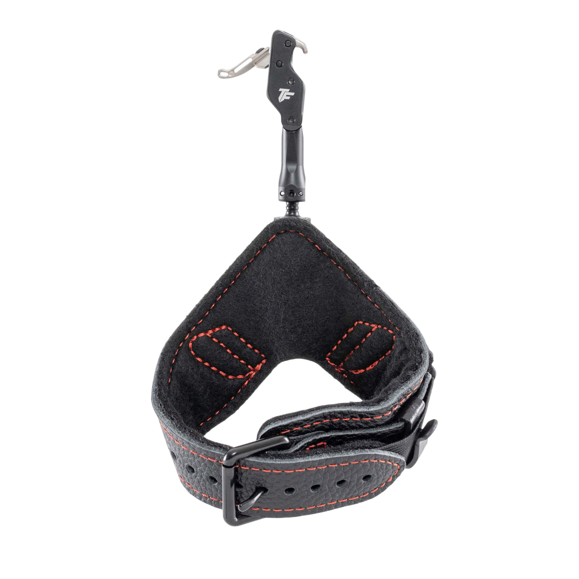 Adjustable archery release strap for bowhunting, with a comfortable padded wrist strap.
