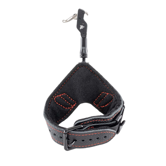 Adjustable archery release strap for bowhunting, with a comfortable padded wrist strap.
