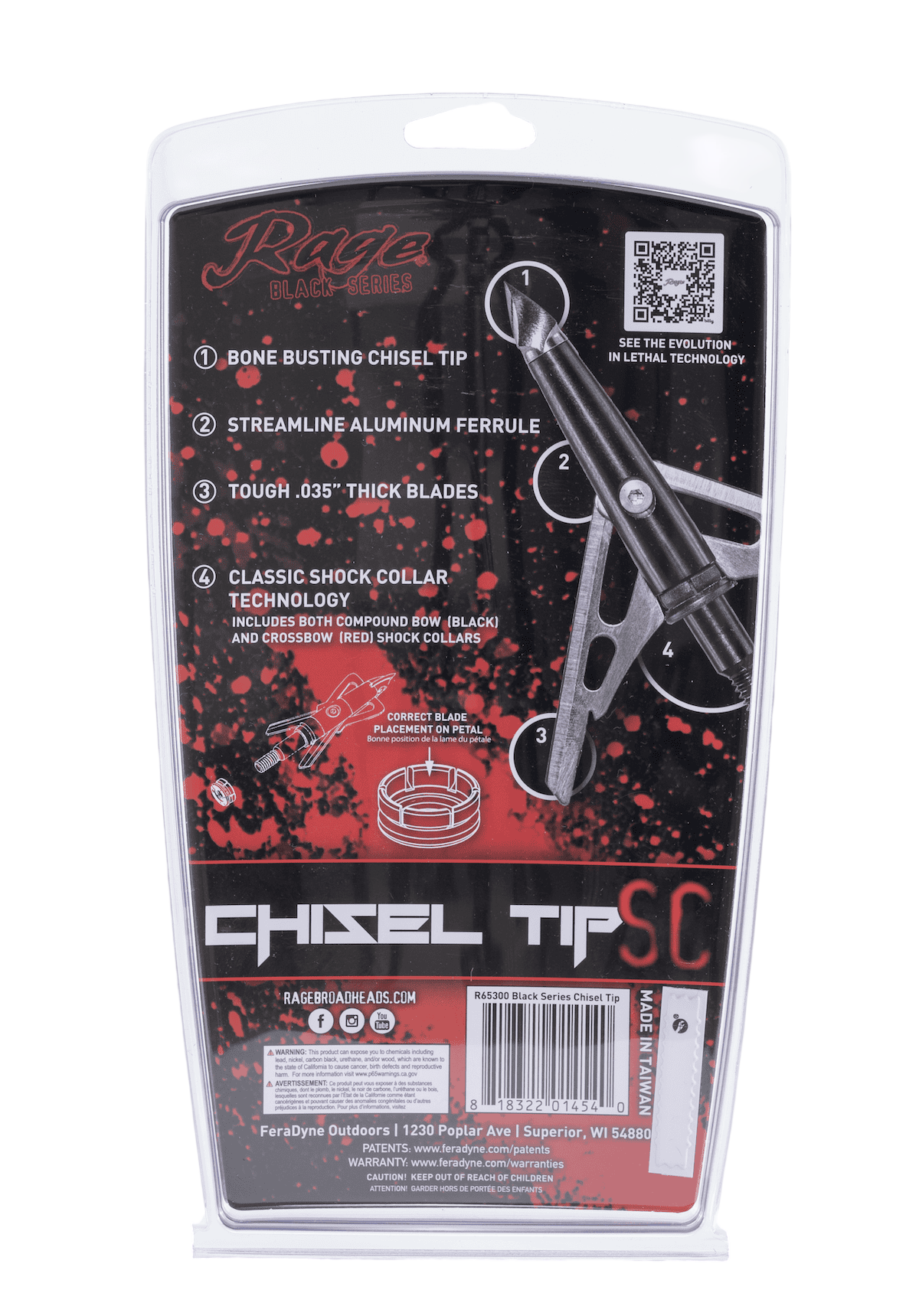 Rage Black Series Chisel Tip Broadhead for Bowhunting and Archery.