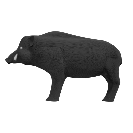 Black boar-shaped archery target for bowhunting practice.